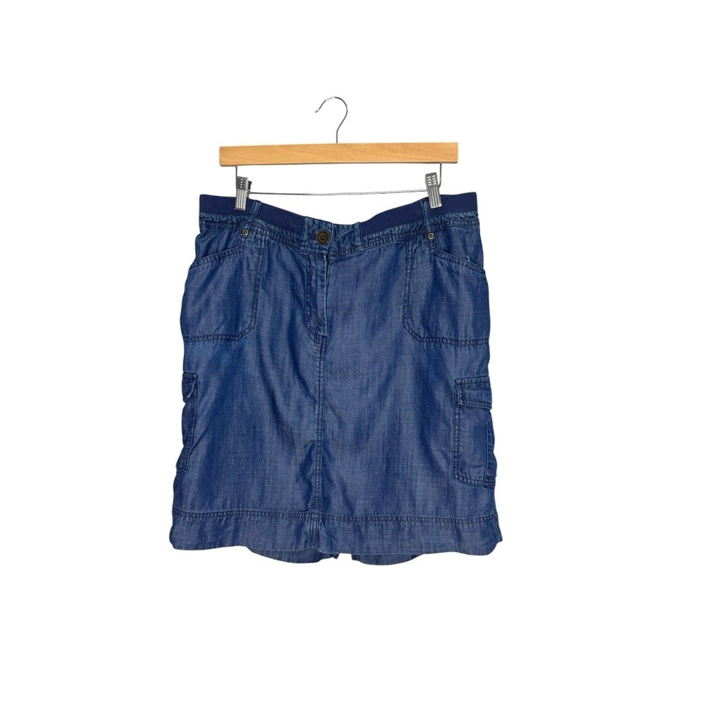 Chicos 2.5 US XL Cargo Mini Skirt Tencel Lyocell Chambray Pockets Comfy
